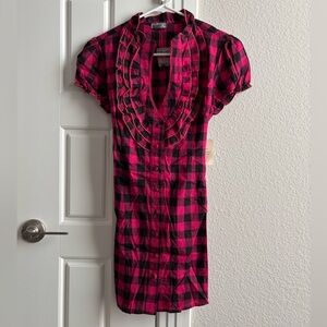 (Y2K) NWT Forever21 button-down plaid shirt dress/tunic with waist tie (size M)